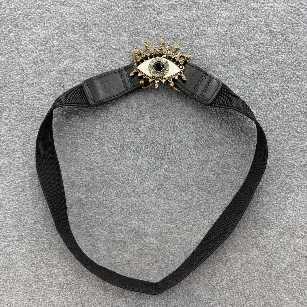 Kurt Geiger Belt Womens Small Black Evil Eye Rhinestone Buckle Stretch Elastic